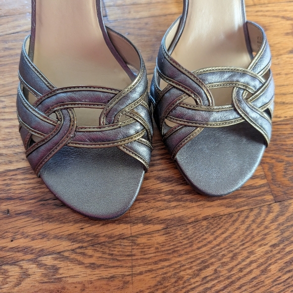 Cole Haan Pewter & Gold Peep Toe Heels - Picture 3 of 8